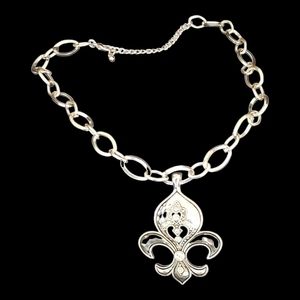 Fleur De Lis Silvertone LG Statment Necklace